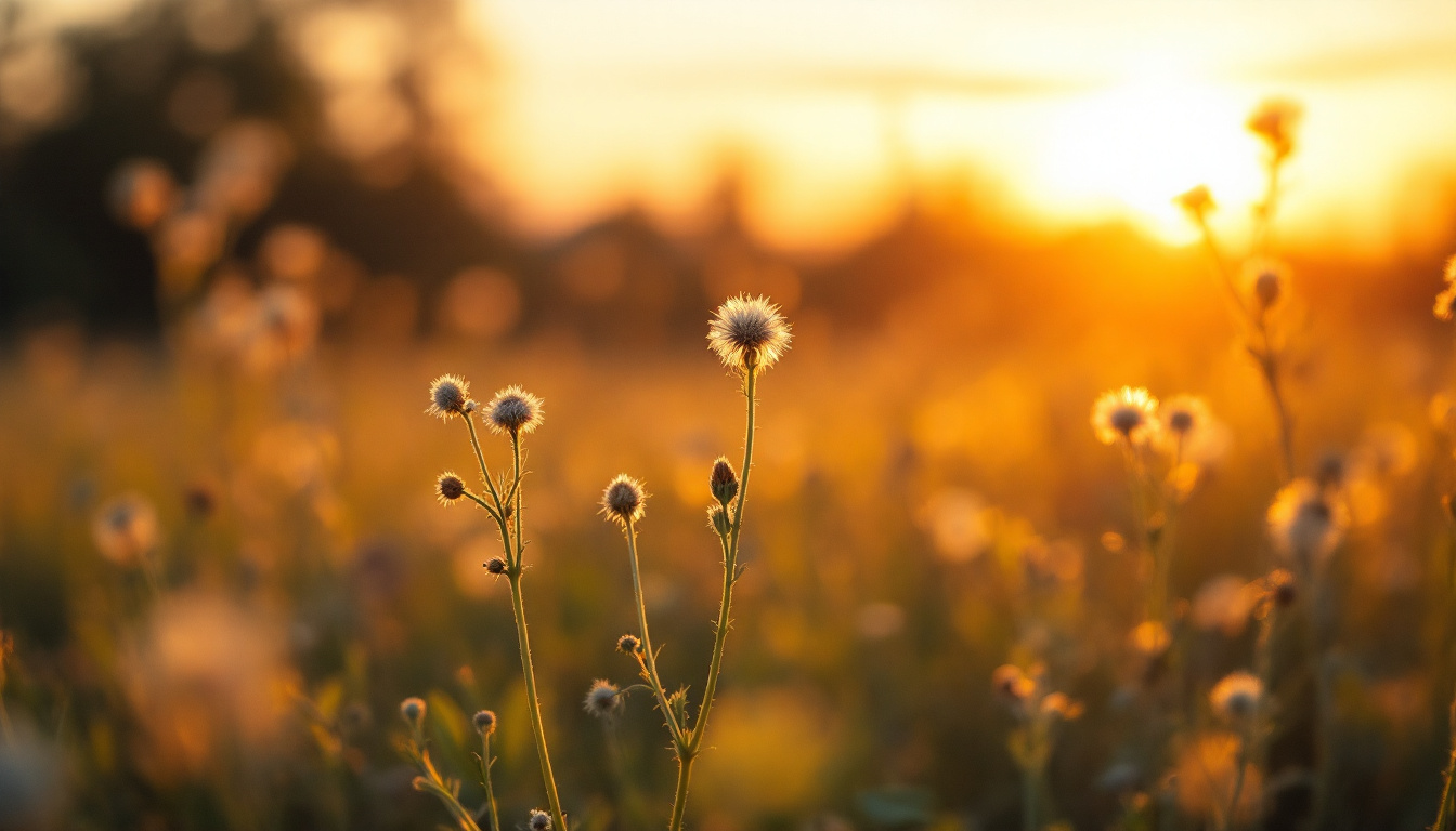 A photograph of a serene outdoor scene during the golden hour