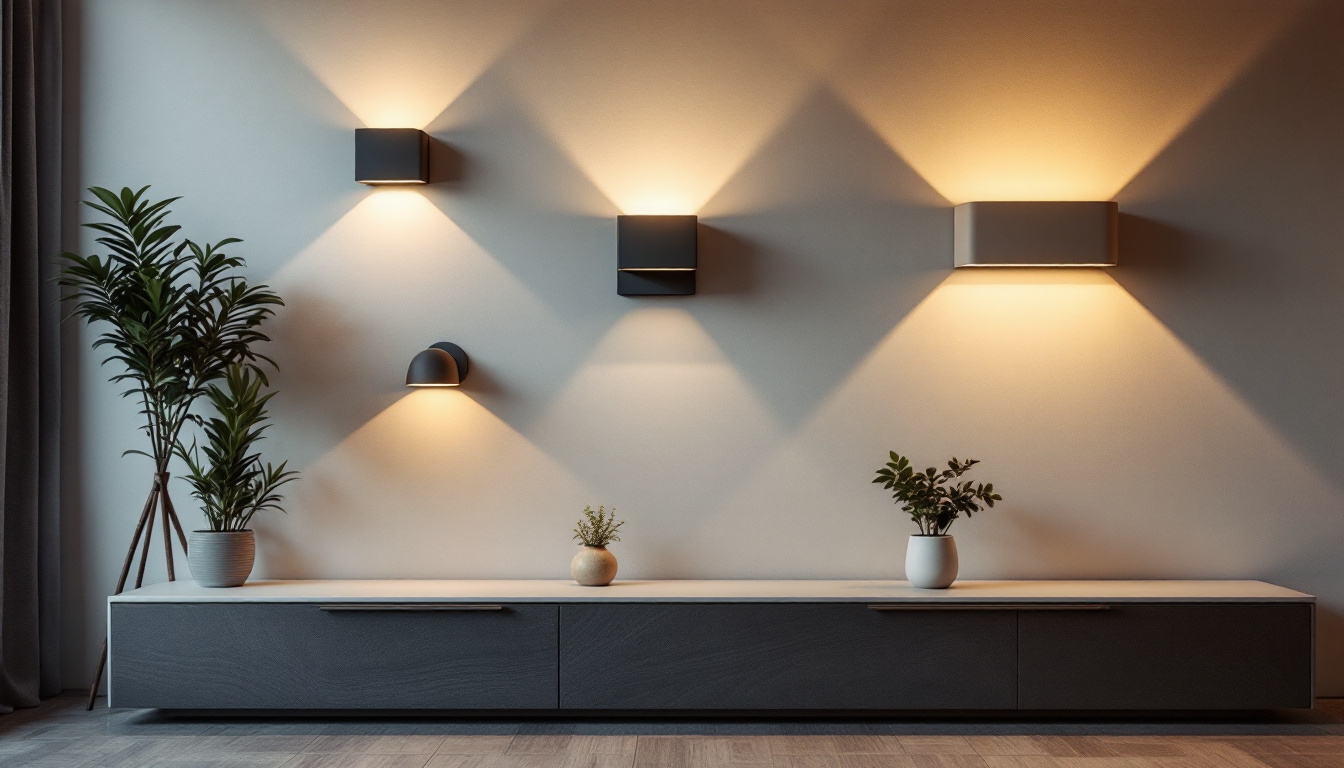 A photograph of a stylishly designed modern interior featuring a variety of innovative wall lights that enhance the ambiance and functionality of the space