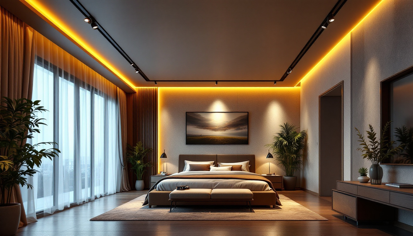 A photograph of a beautifully designed room featuring a ceiling with modern spotlights