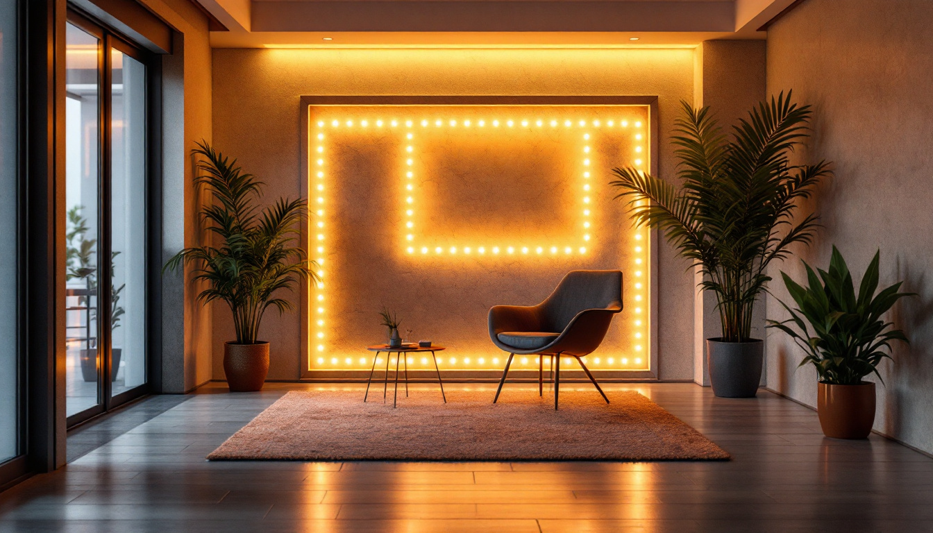 A photograph of a beautifully lit room showcasing the warm glow of 8ft led tape lighting