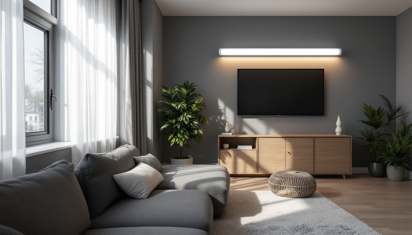 A photograph of a well-lit residential or commercial space showcasing a fluorescent tube light diffuser in action