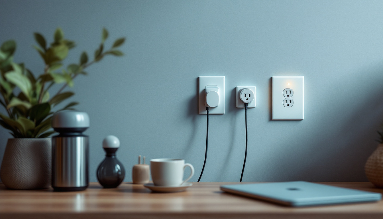 A photograph of a stylishly arranged living space featuring four wall outlets in use