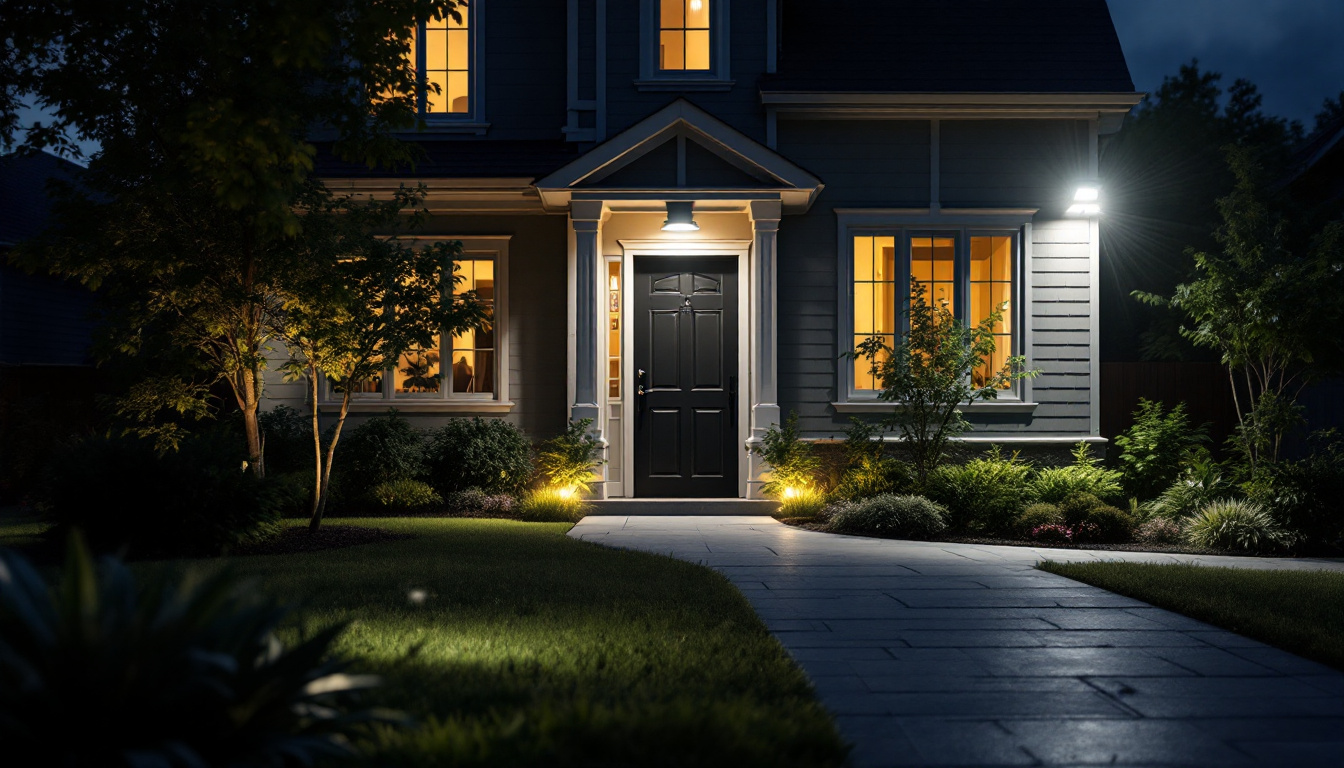 A photograph of a well-lit exterior scene at dusk