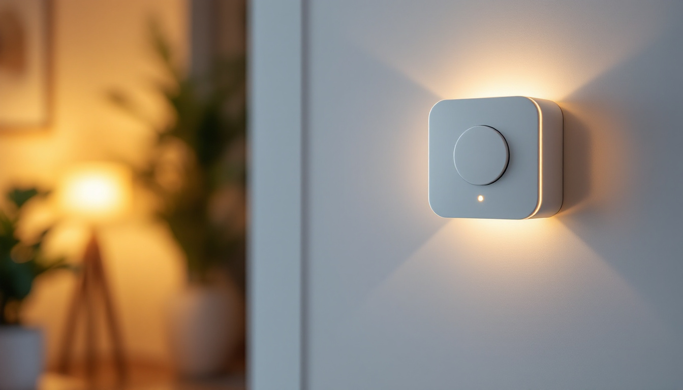 A photograph of a modern automatic light timer installed in a stylish home setting