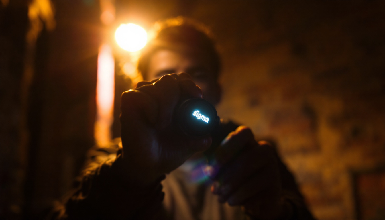 A photograph of a person using a fluorescent flashlight in a dimly lit environment