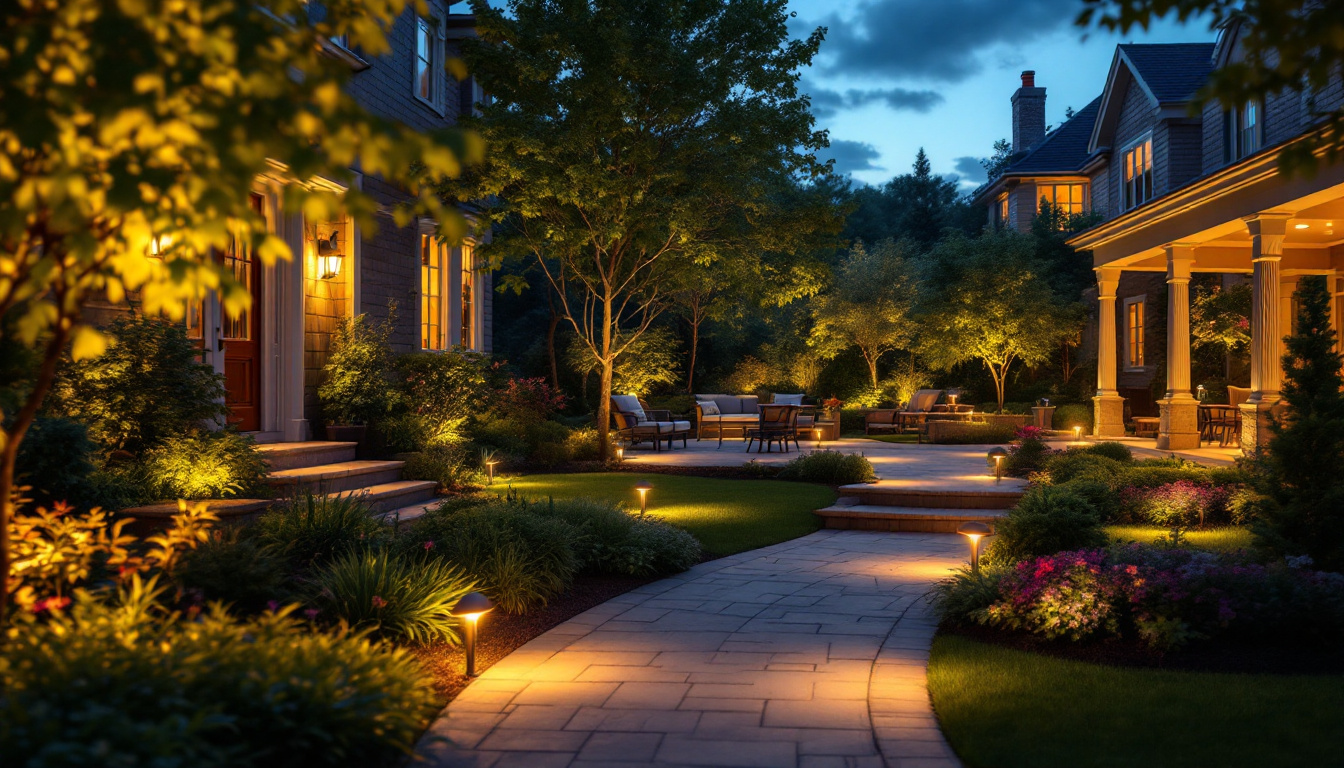 A photograph of a beautifully illuminated outdoor space at dusk
