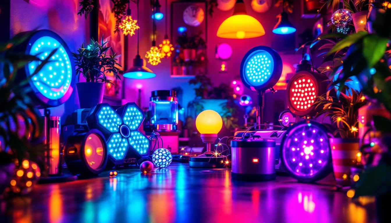 A photograph of a vibrant display of various awesome led lights in different settings