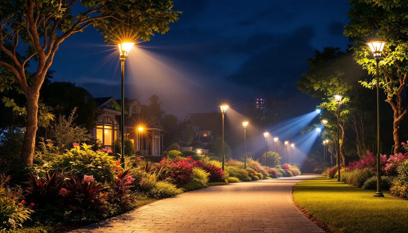 A photograph of a vibrant outdoor scene illuminated by led floodlights