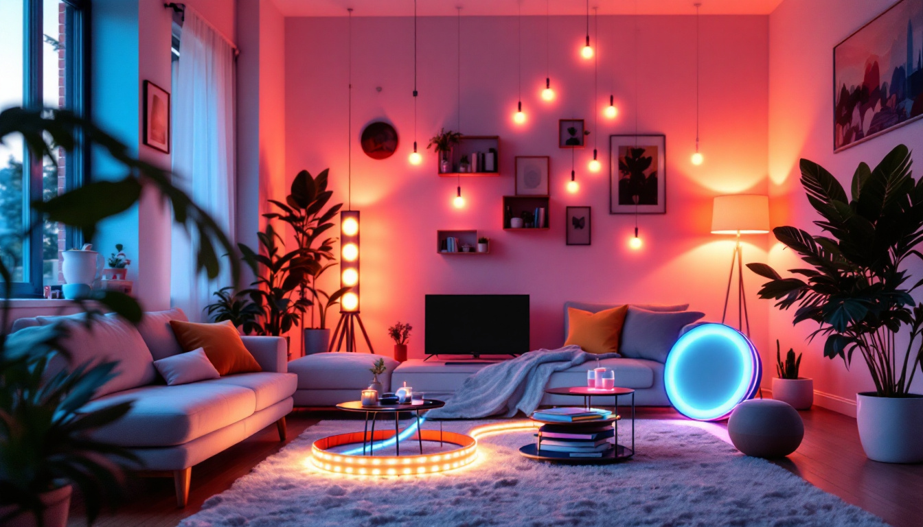 A photograph of a vibrant and well-lit room showcasing various led bulb strips in use