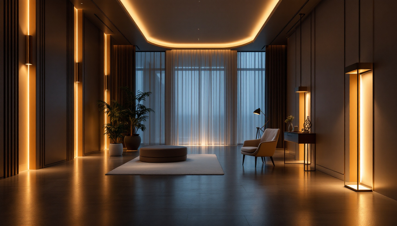 A photograph of an elegantly designed interior space showcasing innovative architectural lighting features
