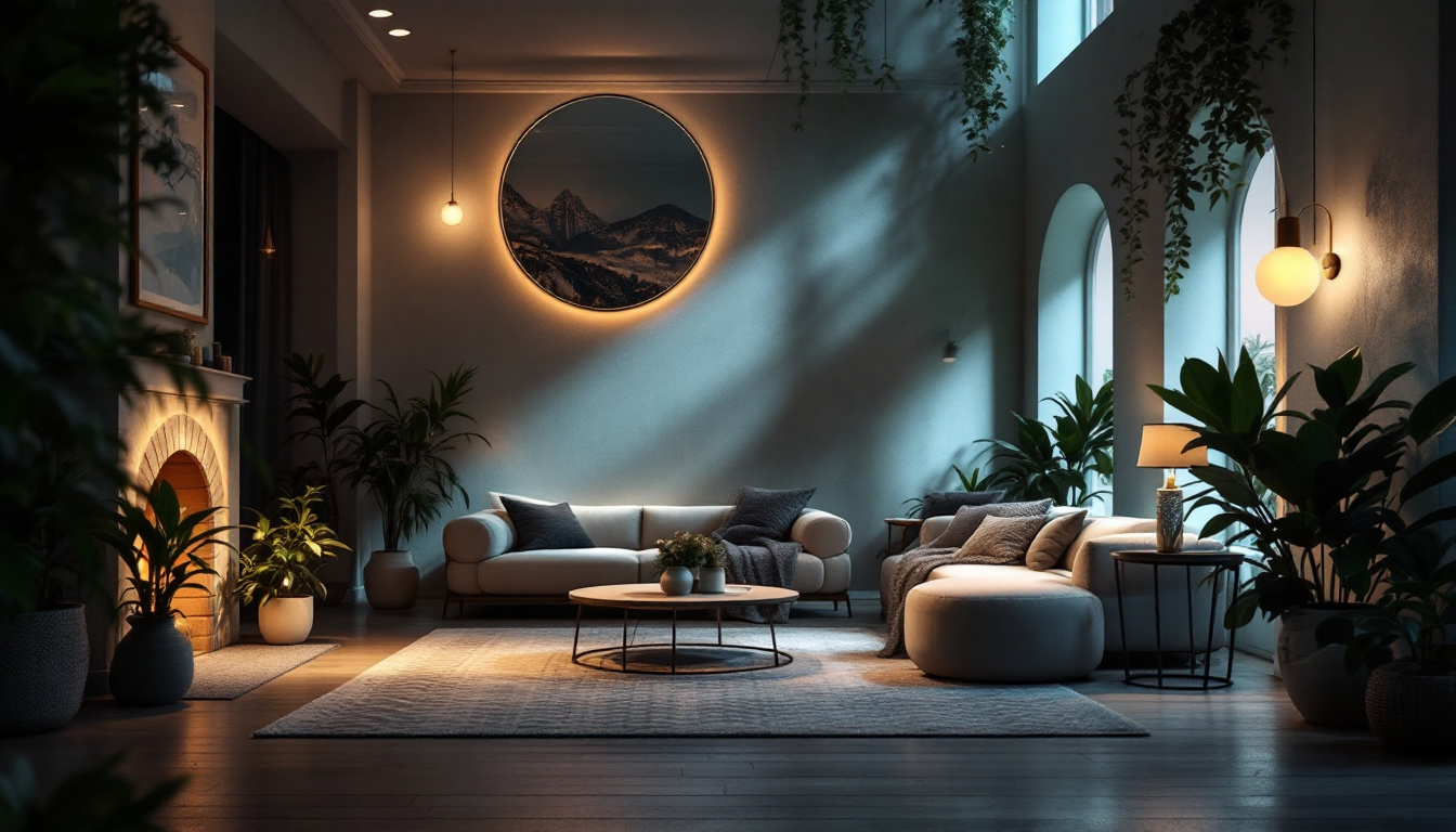 A photograph of a beautifully illuminated space showcasing innovative green creative lighting solutions