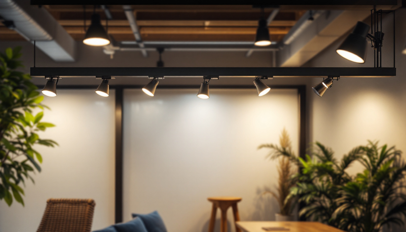 A photograph of a well-lit interior or exterior space showcasing various types of mounting brackets for lights in use