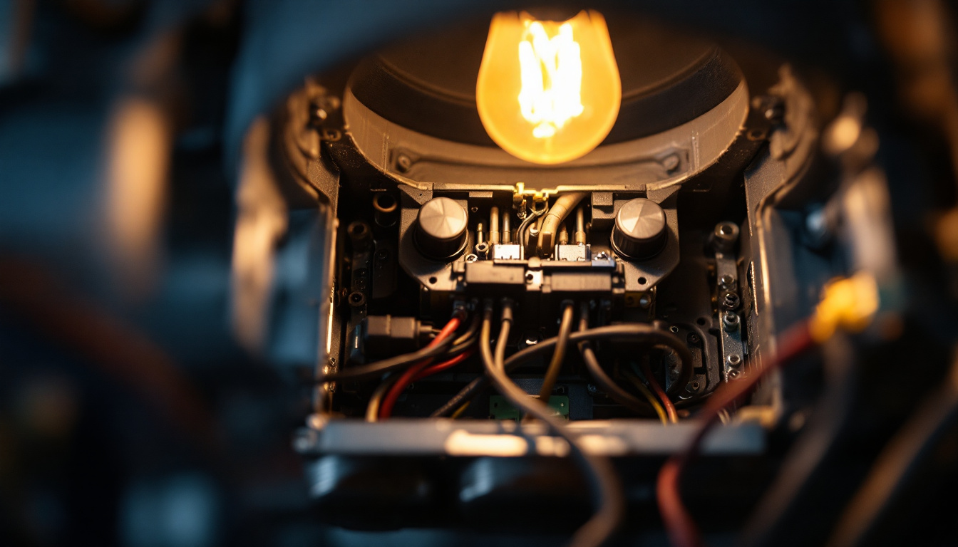 A photograph of a close-up view of an electric ballast installed within a lighting fixture