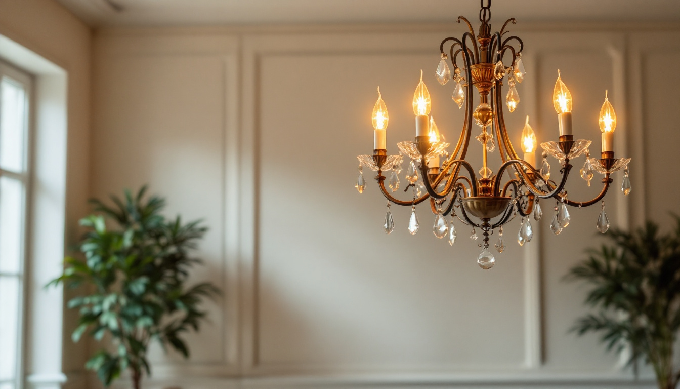 A photograph of a beautifully designed chandelier elegantly hanging in a well-lit room
