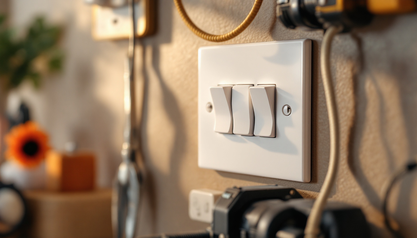 A photograph of capture a photograph of a close-up view of a 3-way switch installation in a stylish home setting