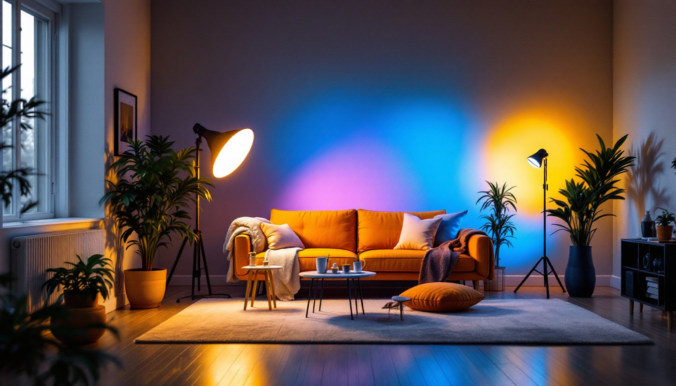 A photograph of a well-lit room showcasing various led bulb setups