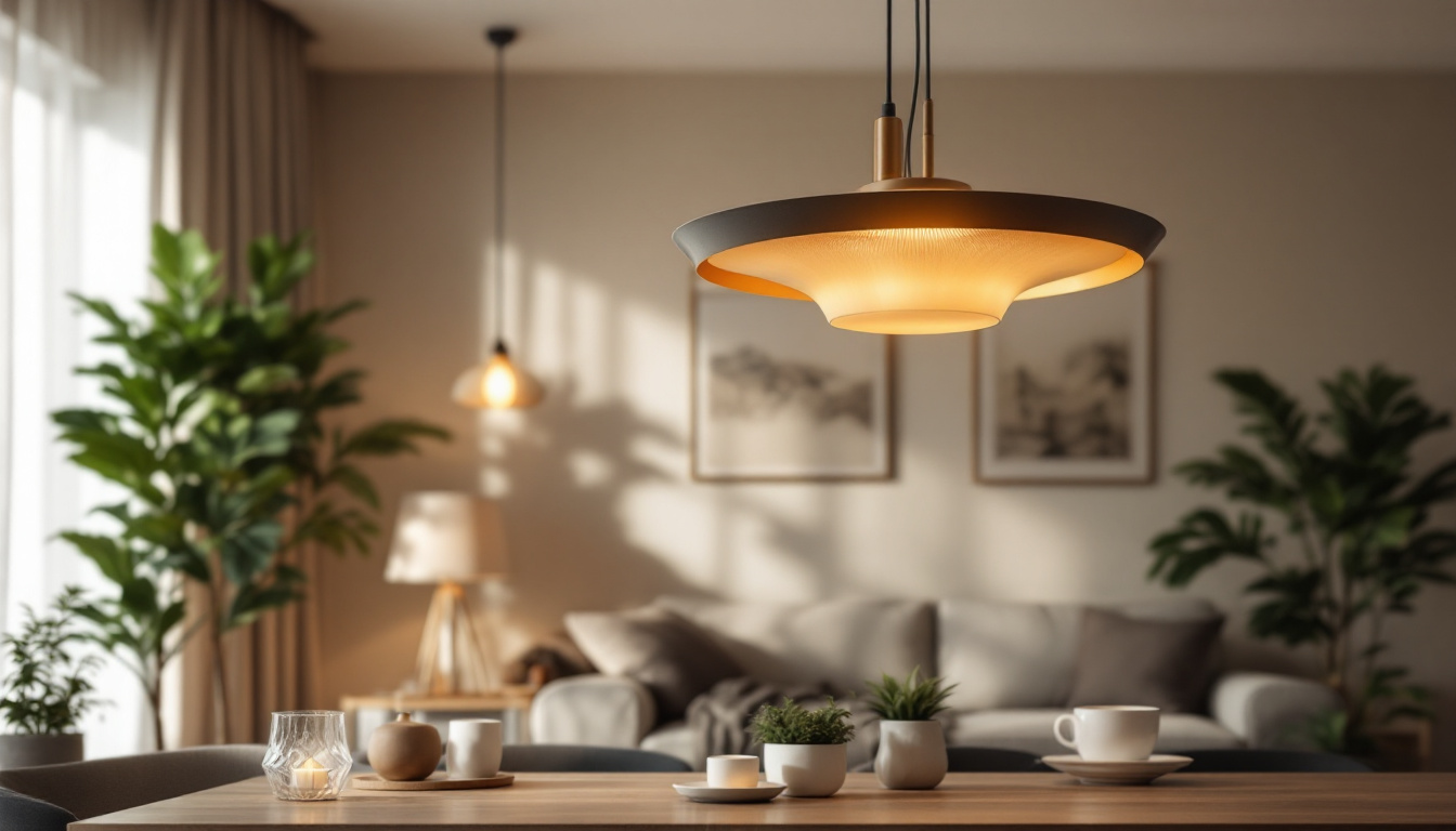A photograph of a beautifully designed hanging ceiling lamp in a stylish interior setting