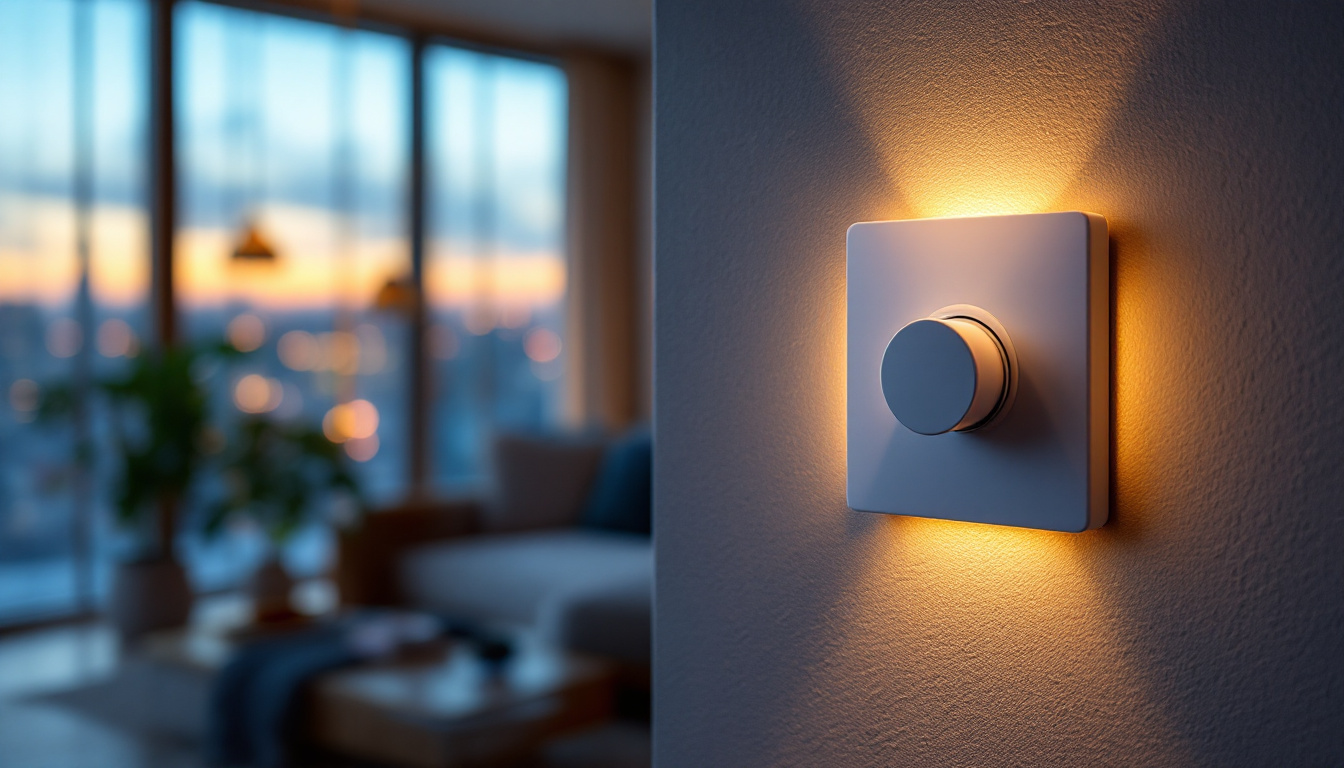 A photograph of a modern light dimmer switch in a stylish home setting