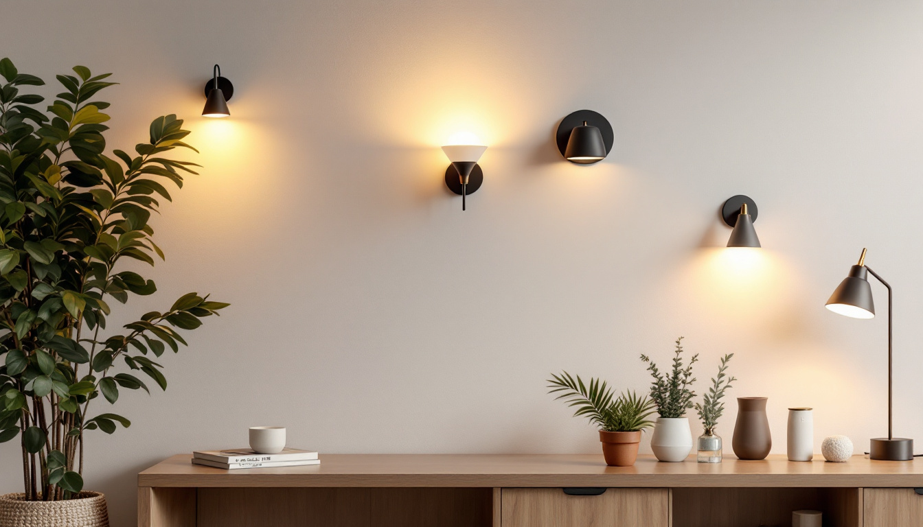 A photograph of a stylishly arranged selection of wall light covers in various designs and materials