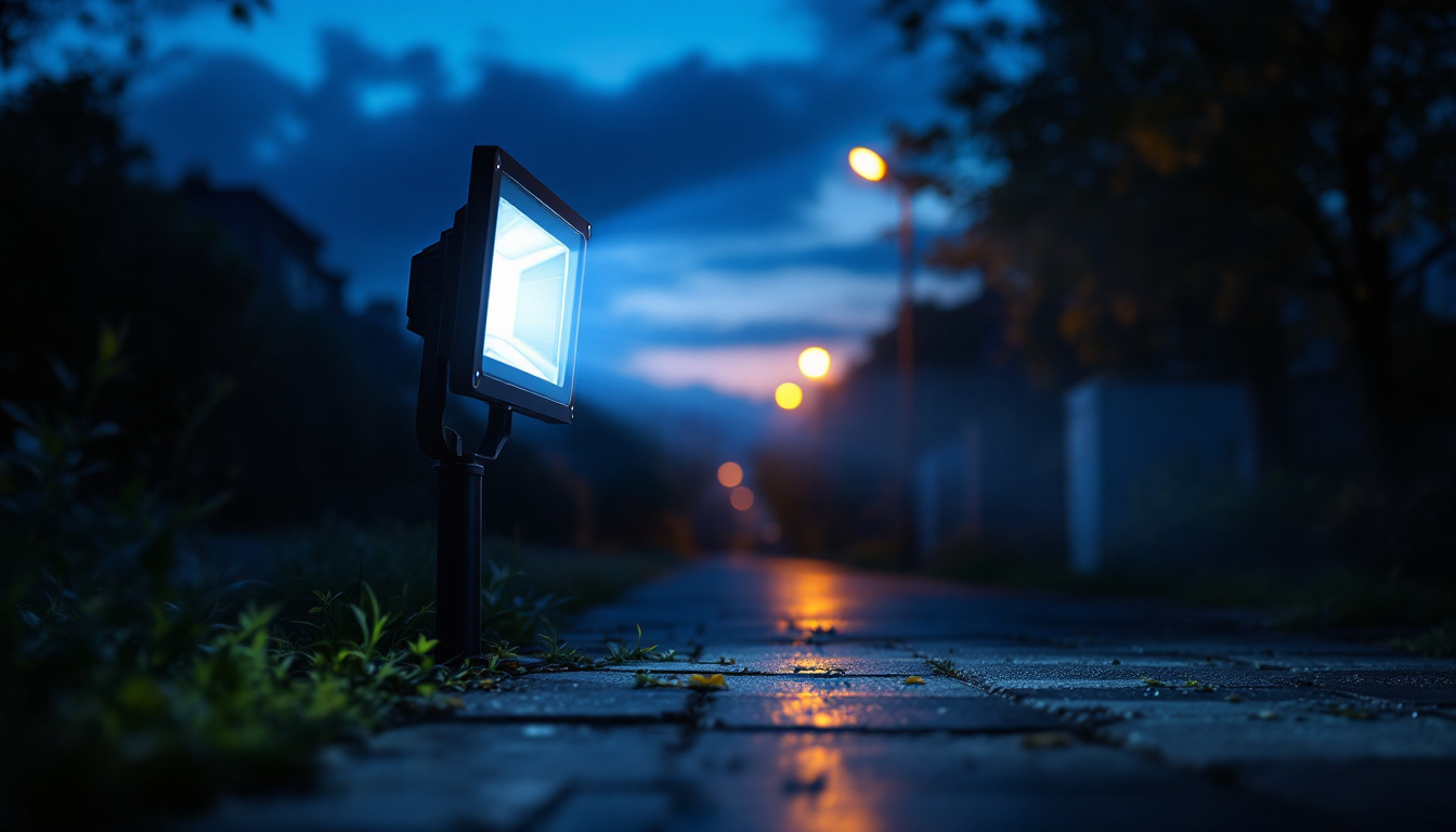 A photograph of a motion flood light in action