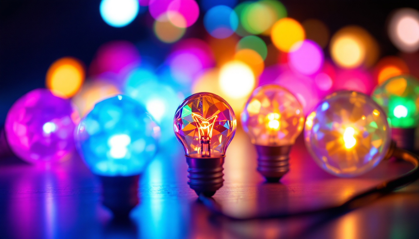 A photograph of a close-up of vibrant led lights in various colors