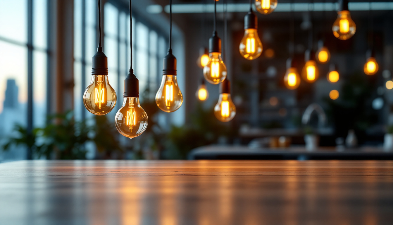 A photograph of a modern commercial space illuminated by various high-quality led light bulbs