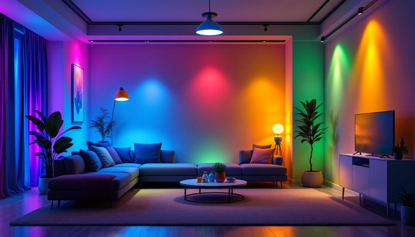 A photograph of a vibrant indoor space illuminated by various light sources