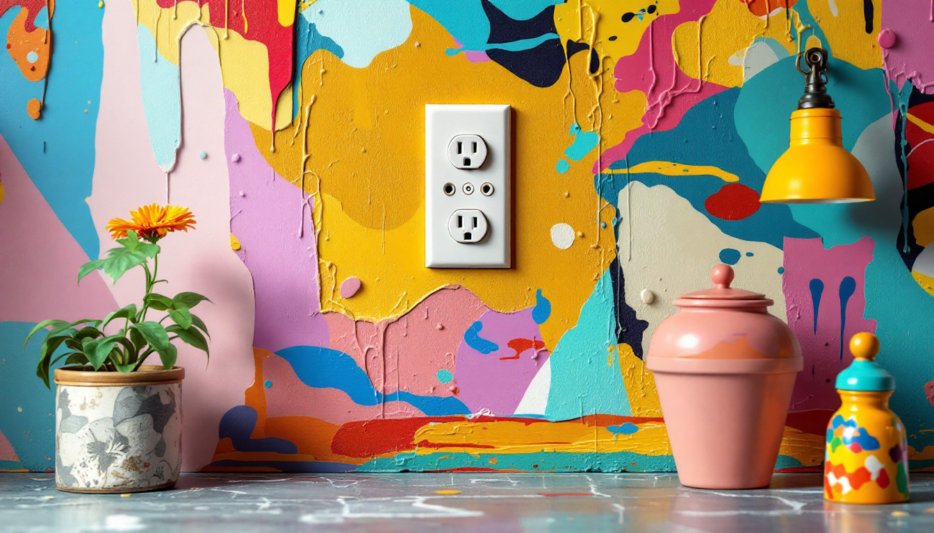 A photograph of a creatively styled room featuring tiny painted electrical outlets