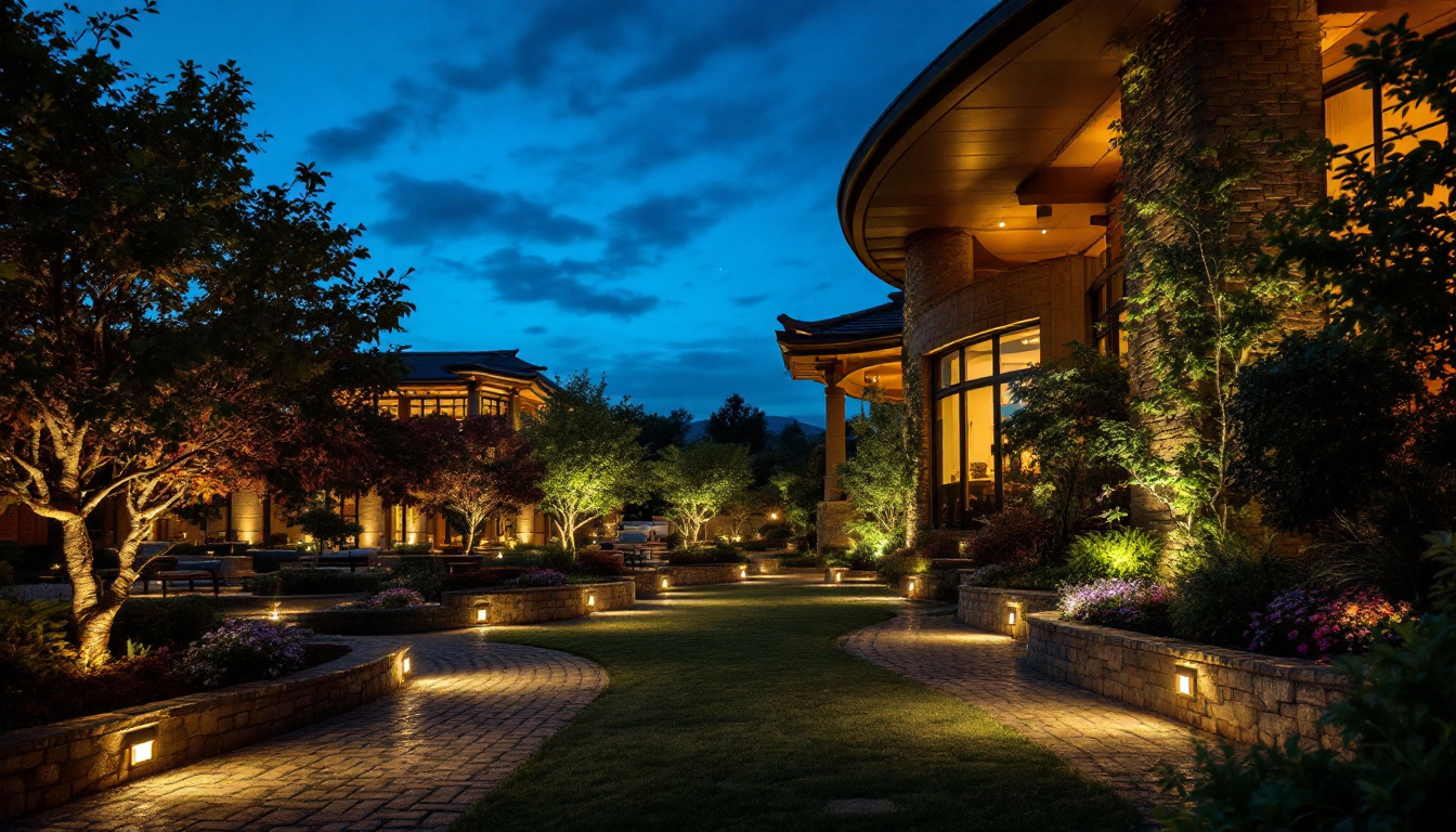 A photograph of a beautifully illuminated outdoor scene at dusk