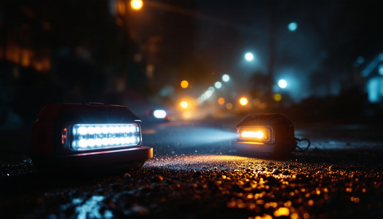 A photograph of a dynamic scene featuring led emergency lights in action