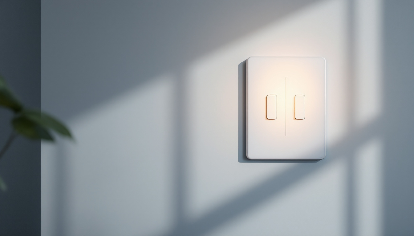 A photograph of a stylishly designed modern room featuring a 3-way light switch in action