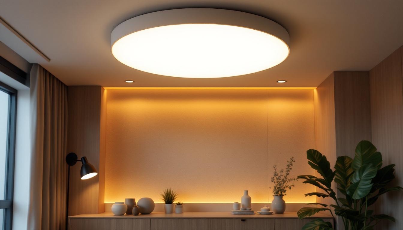 A photograph of a modern flat led ceiling light installed in a stylish interior setting