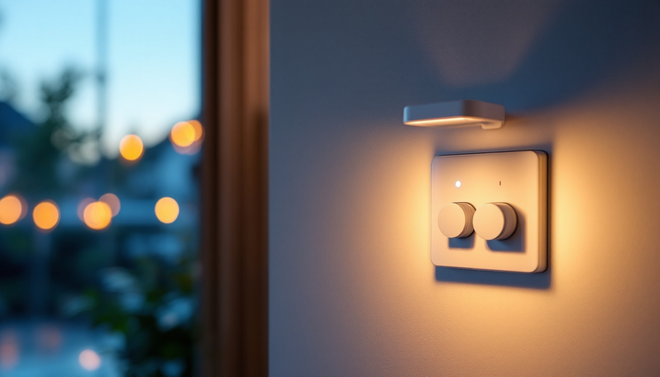 A photograph of a modern automatic timer switch installed on a stylish light fixture