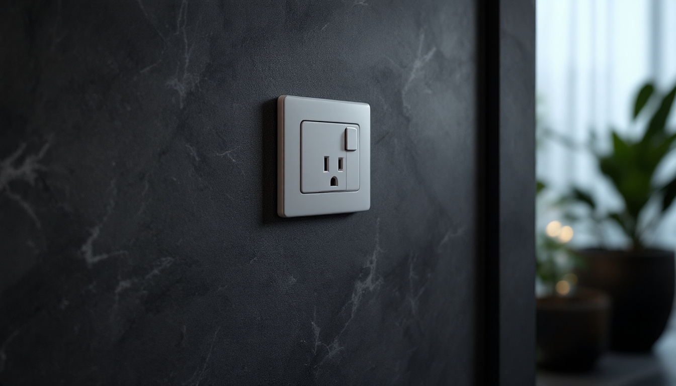 A photograph of a stylishly designed electrical receptacle box integrated into a contemporary living space