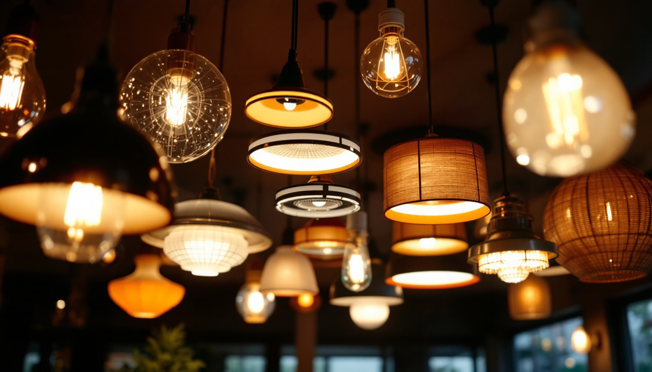 A photograph of a beautifully designed interior space featuring an array of stylish ceiling lights