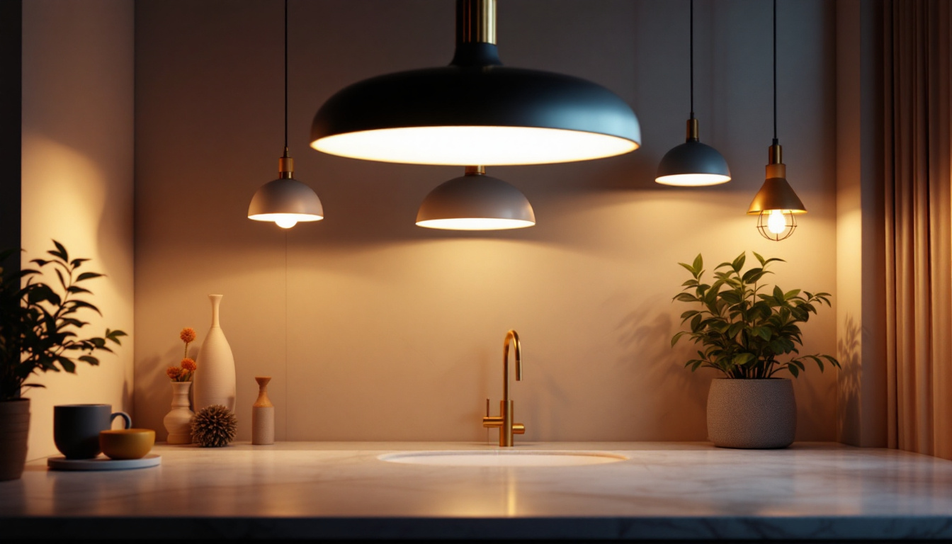 A photograph of a beautifully designed interior space showcasing a variety of stylish light fixtures