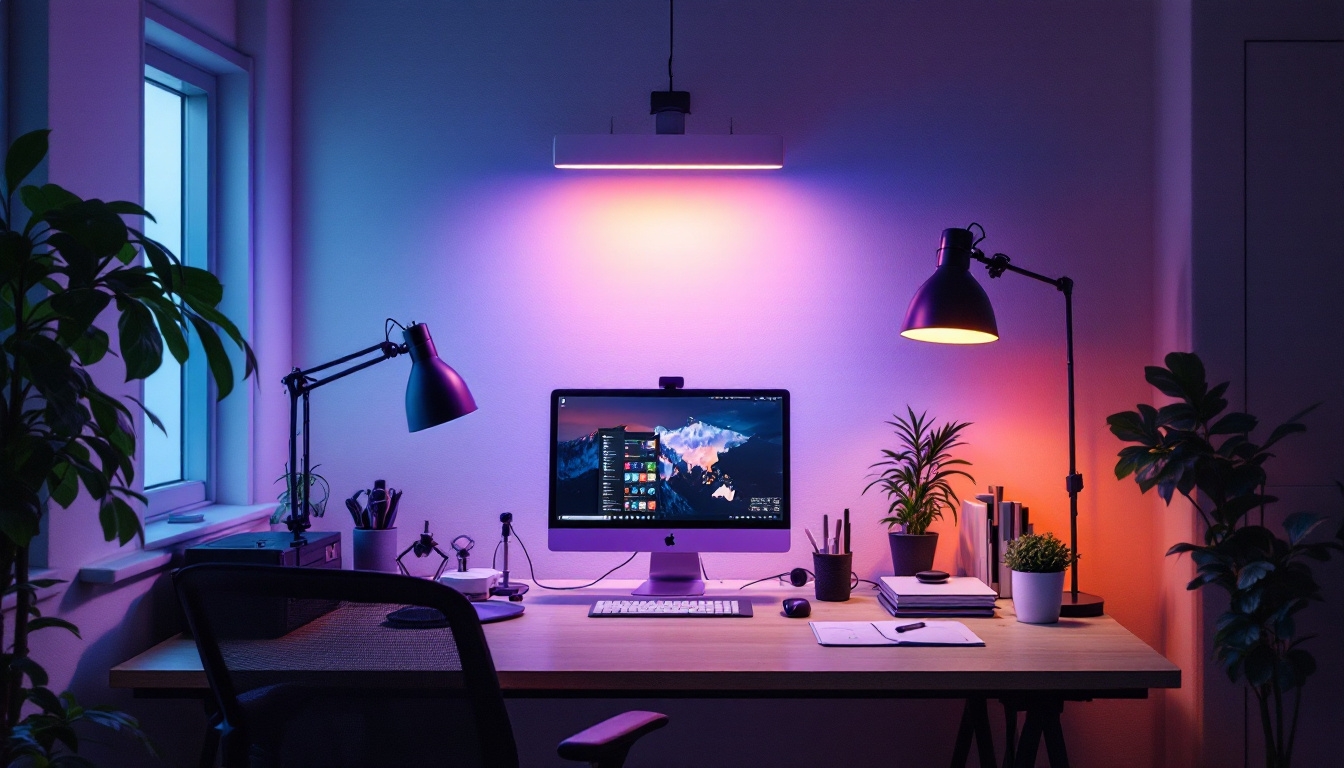 A photograph of a well-lit workspace that showcases a variety of universal lighting solutions in action