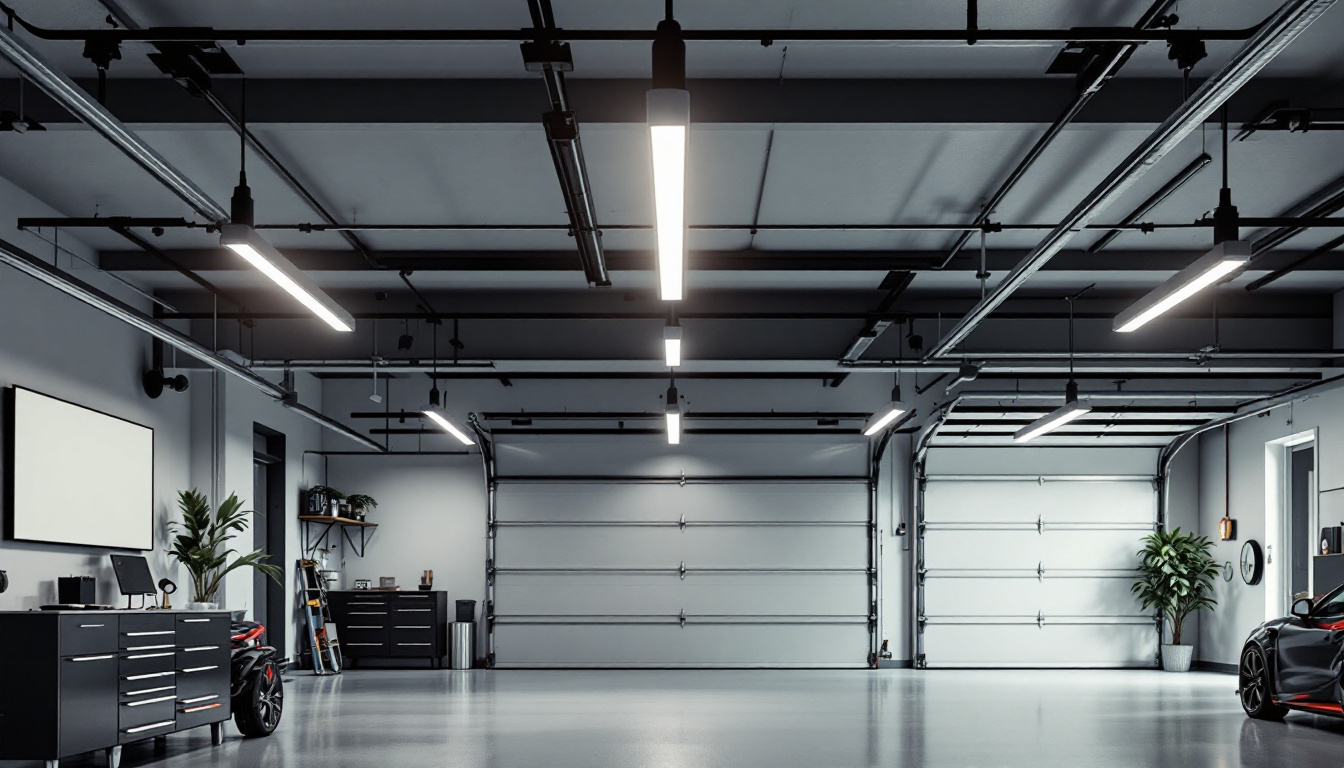 A photograph of a modern garage interior showcasing stylish