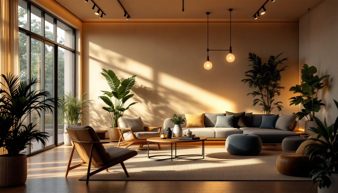 A photograph of a beautifully designed modern space illuminated by ecolight lighting