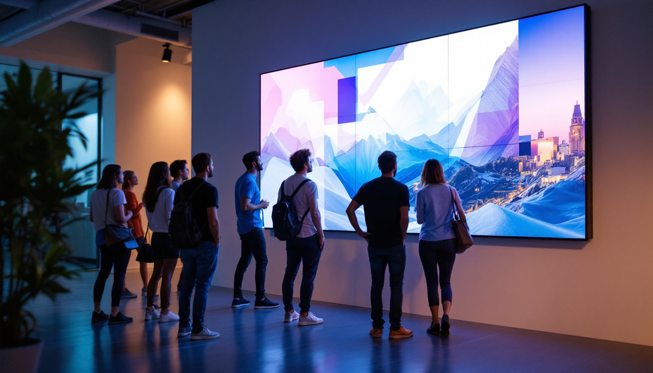 A photograph of capture a photograph of a vibrant 6-foot by 4-foot led wall in a dynamic setting