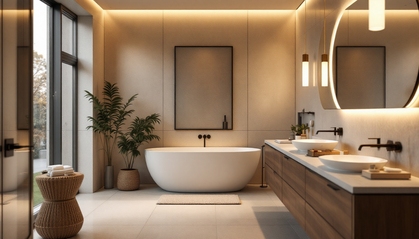 A photograph of a stylish bathroom featuring a variety of bath light solutions