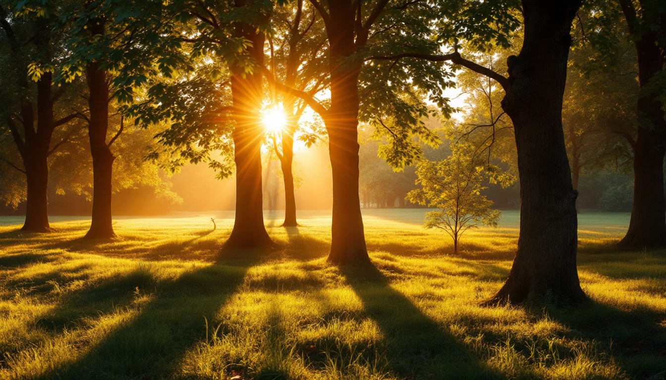 A photograph of a serene outdoor scene during the golden hour