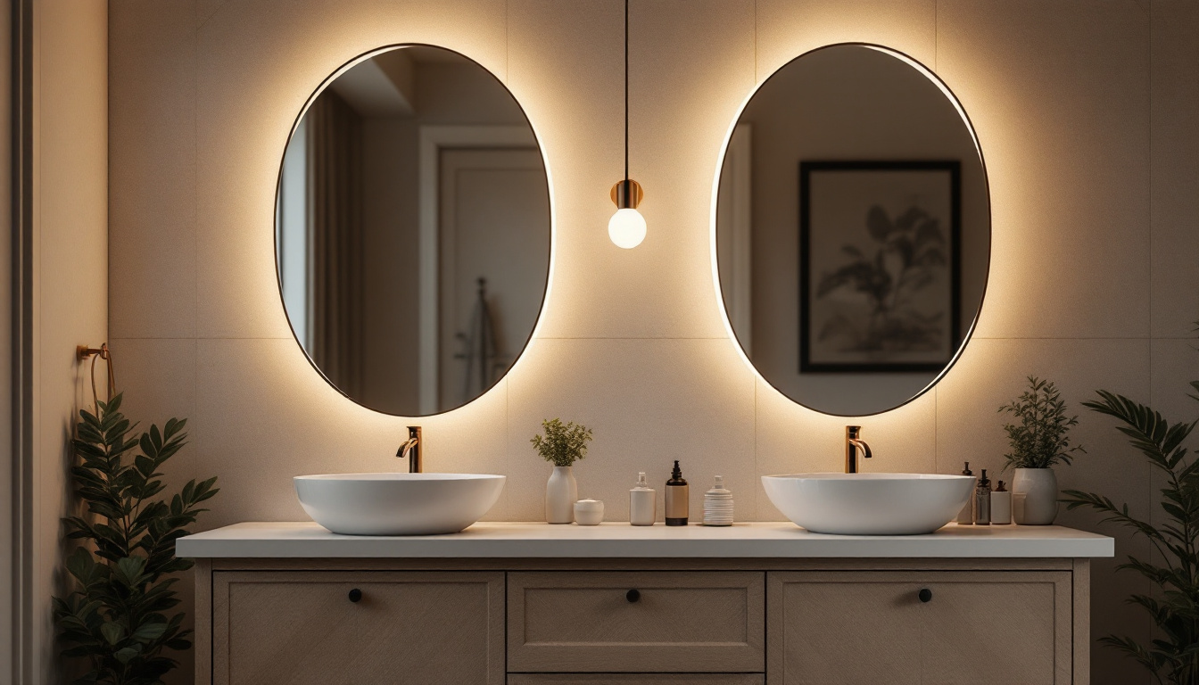 A photograph of a beautifully designed vanity bathroom light fixture illuminating a stylish bathroom space