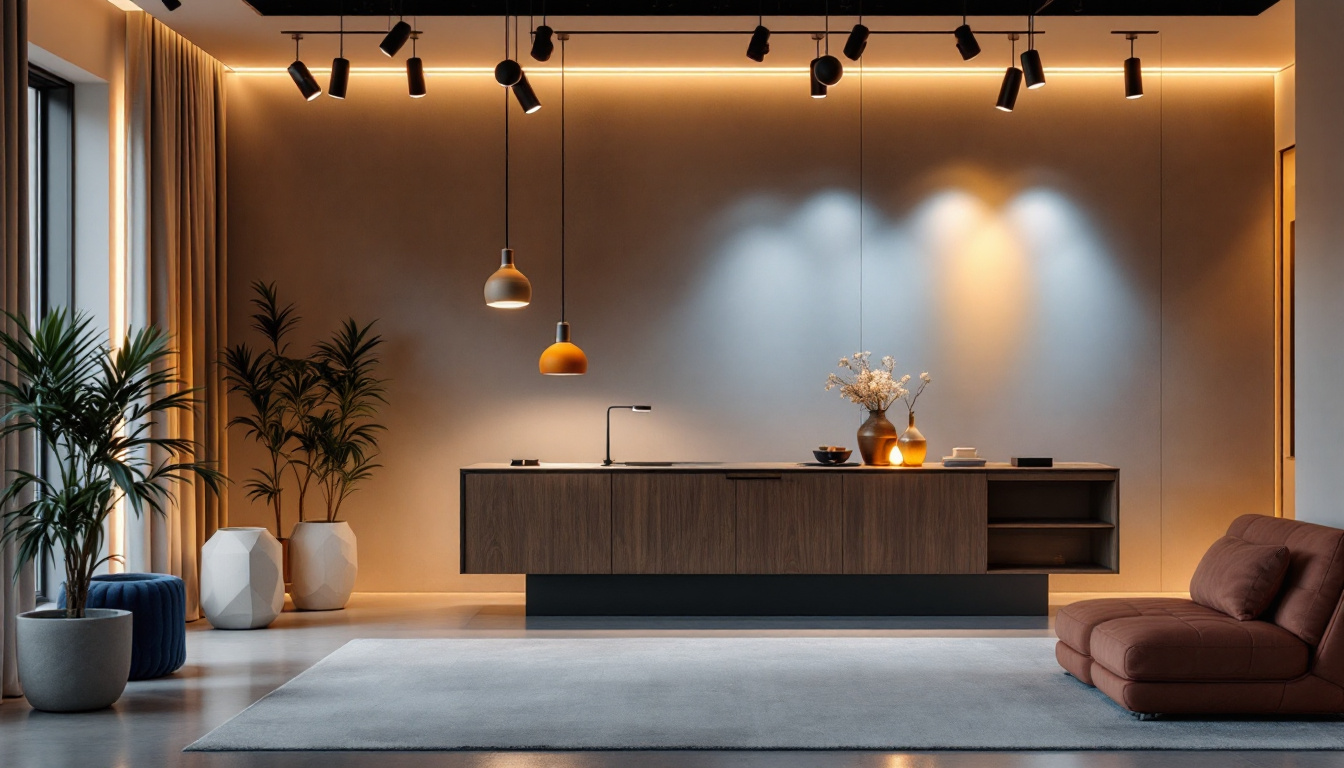 A photograph of a modern lighting installation showcasing innovative 2200-volt fixtures in a stylish interior setting