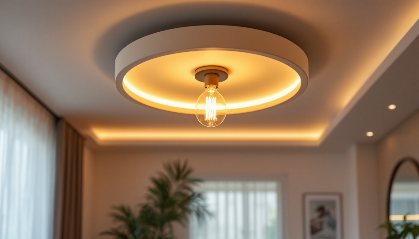 A photograph of a beautifully designed ceiling light fixture that showcases indirect lighting