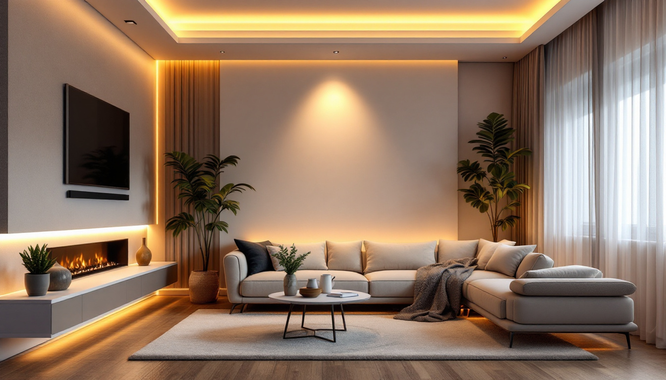 A photograph of a beautifully lit modern living space showcasing upgraded house lights