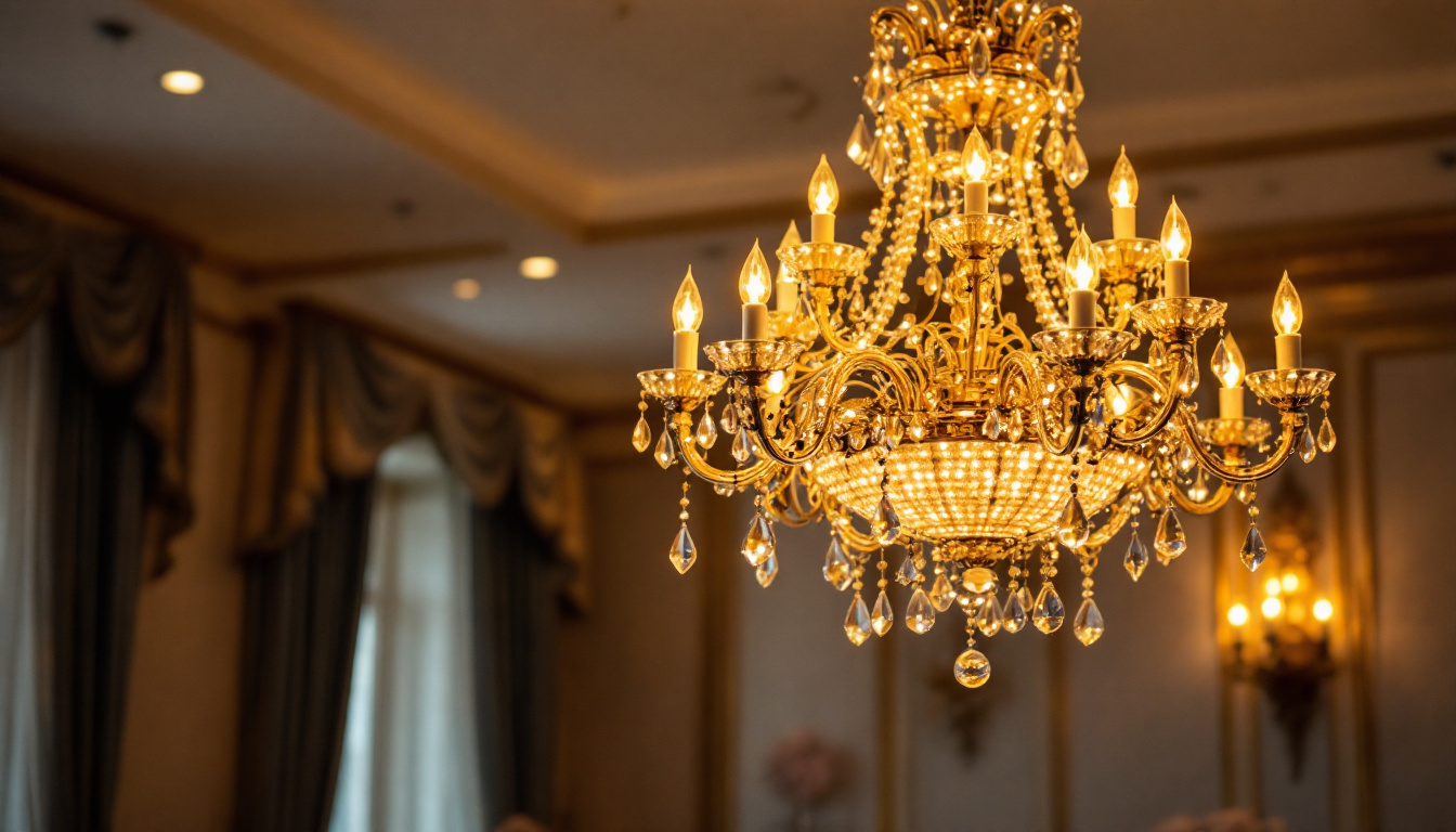 A photograph of a stunning chandelier in an elegantly designed interior