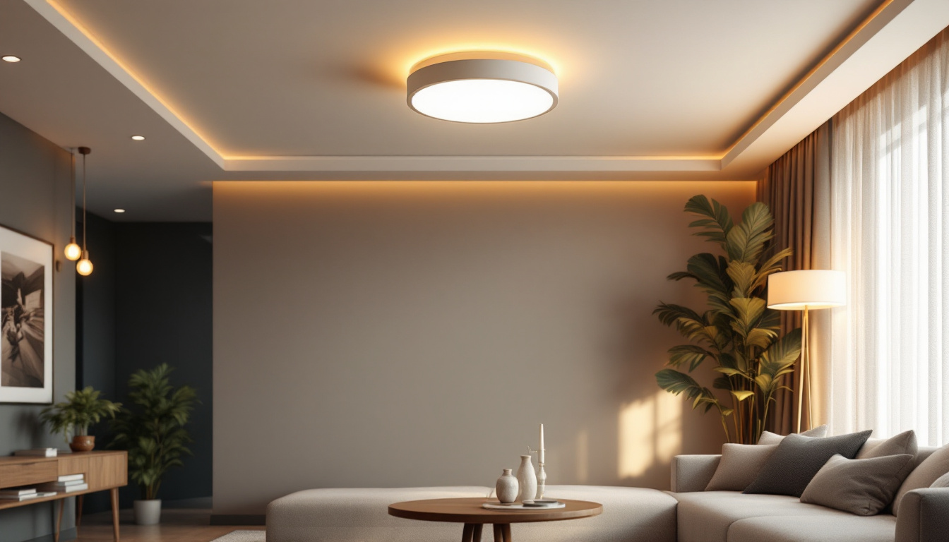 A photograph of a beautifully designed ceiling flush mount light fixture illuminating a stylish