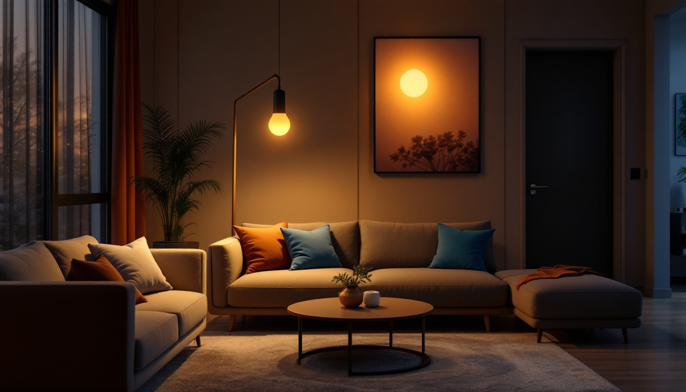 A photograph of a modern living space illuminated by a stylish a19 led lamp