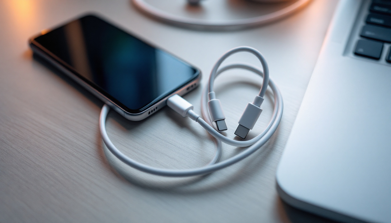 A photograph of a close-up shot of a lighting cable connector elegantly intertwined with everyday objects